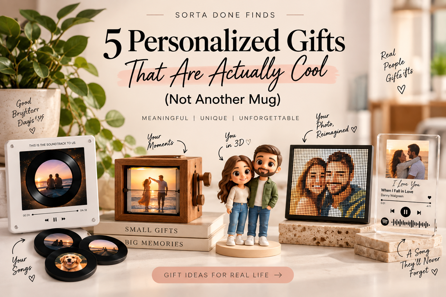 Five personalized gift ideas featuring photos, music, and custom keepsakes